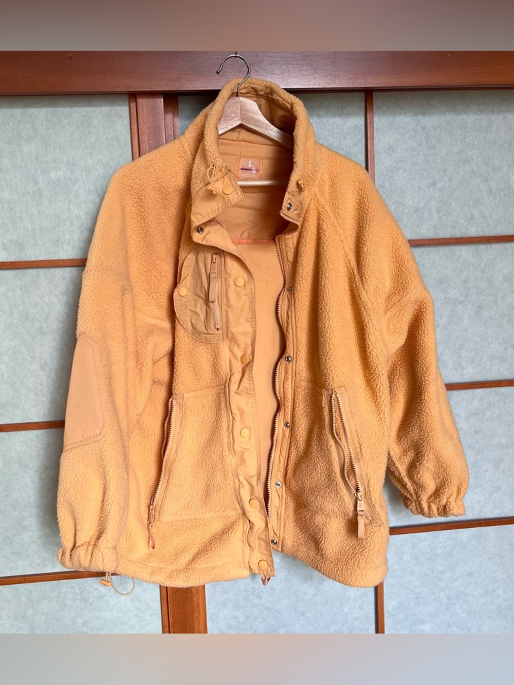 Free People Movement Hit The Trails Light Orange Fleece Oversized Jacket - Picture 2 of 11